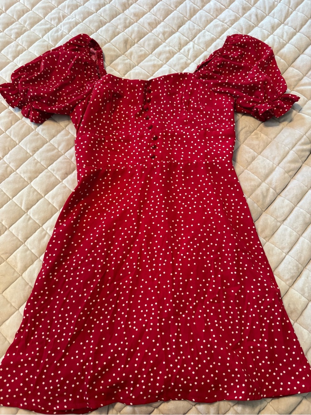 Red Polka Dot Puff Sleeve Dress